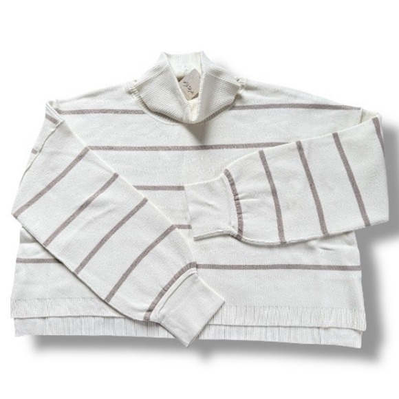 Free People Paulie NWT Women's Striped Turtleneck Sweater Oversized Cream Large - Picture 3 of 12